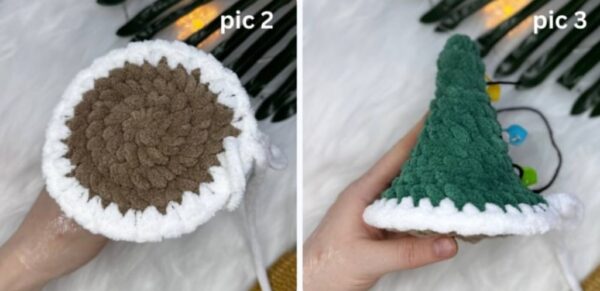 Cut the white yarn, fasten off