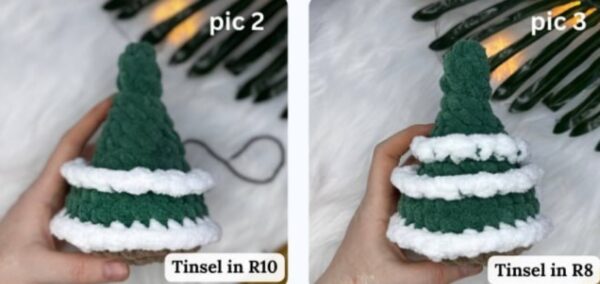 Take the white yarn and attach it with a sl st to the first front loop of R4