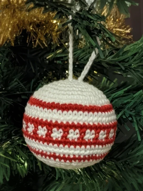 Festive Red and White Christmas Ornament Free Crochet Pattern